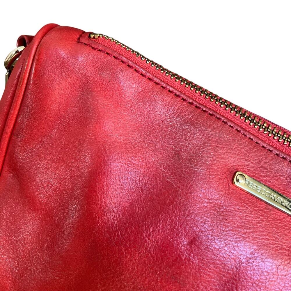 Rebecca Minkoff Orange Red Leather Crossbody Bag 4 Zipper Gold Chain Pockets - Picture 10 of 16